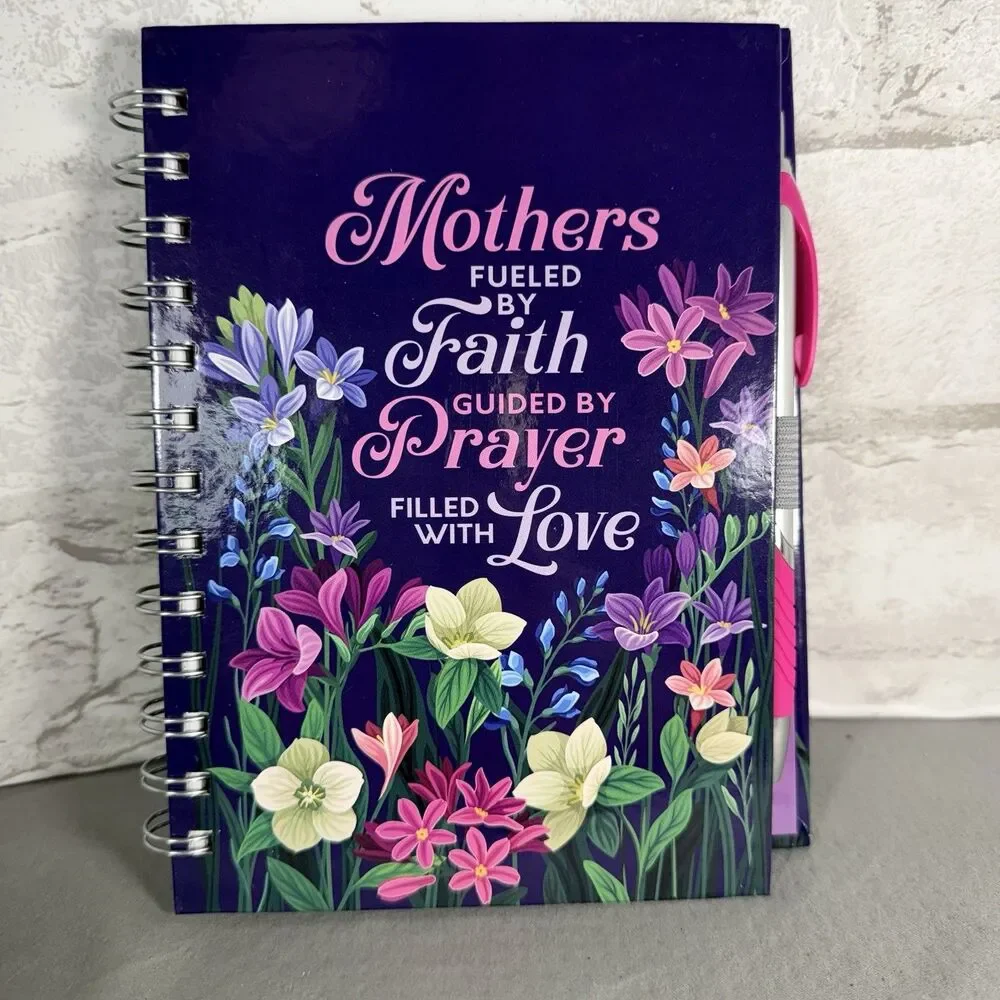 Mothers Inspiration Purple Floral Spiral Notebook Hardcover Pink Pen Included